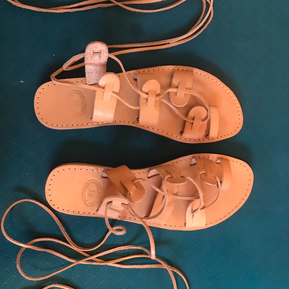 Tan Authentic Greek Leather Gladiator Sandal 7.5